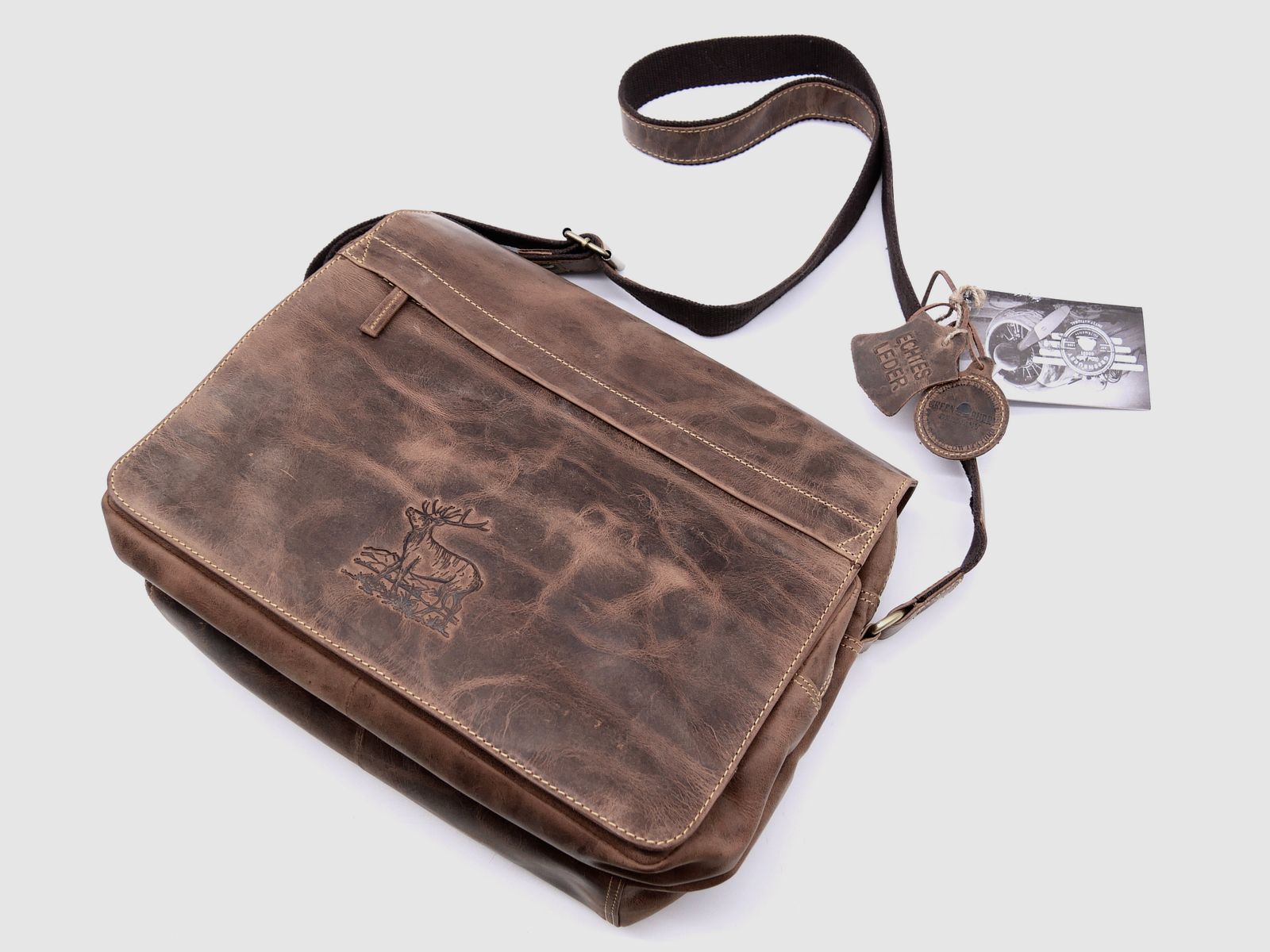 Greenburry Leder Umhängetasche Hirschprägung braun 1766-STAG3-25