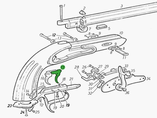 Hinterer Abzug fĂĽr Perkussionspistole Chiappa Napoleon Le Page, Ersatzteil