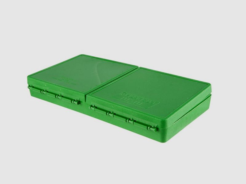 MTM scatola per cartucce P-200-9-10 verde con coperchio a ribalta per 200 cartucce 9mm e inferiori.