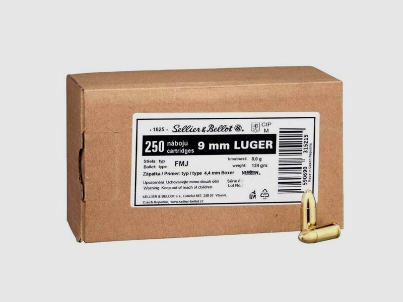 Sellier&Bellot S&B Schüttpackung 9mm Luger FMJ 8,0g/124gr - 1000 Schuss