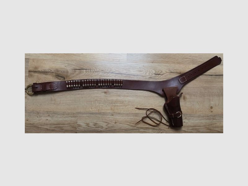Triple K–Wyoming Western Drop Belt grand 110 cm Complet avec holster de revolver et 22 cartouches à blanc