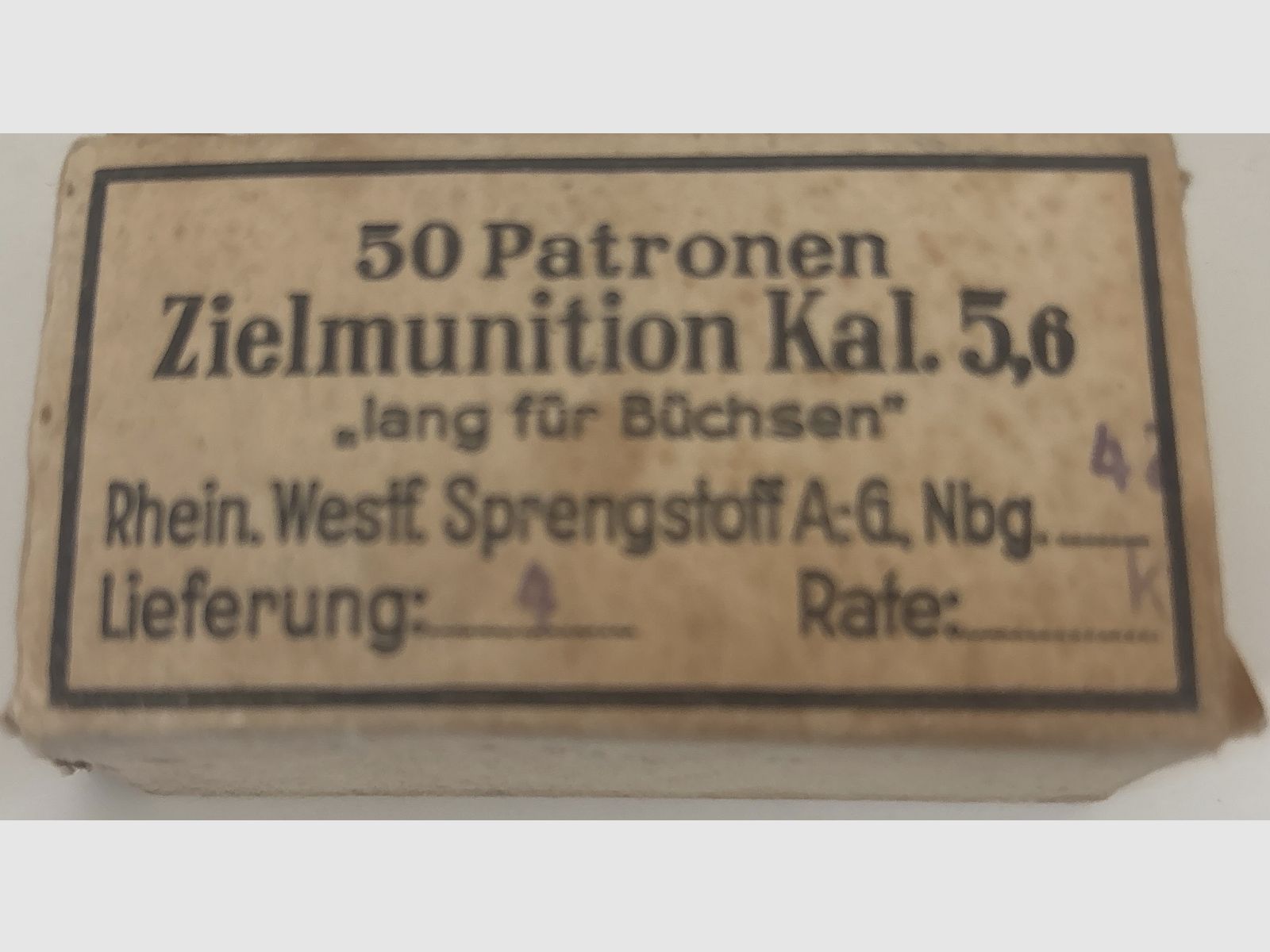 Oude RWS doelmunitie Kal.5,6 lang (.22lfb) - ca.1946 - 50 patronen - verzamelobject, afbeelding 1 van 4