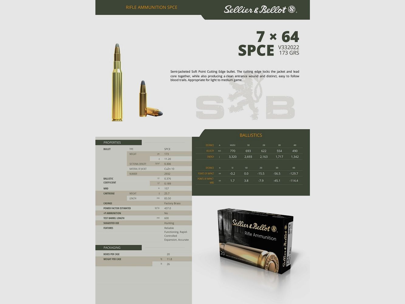PATRONEN SELLIER BELLOT 7X64 SPCE 11,2G, Bild 2 von 3