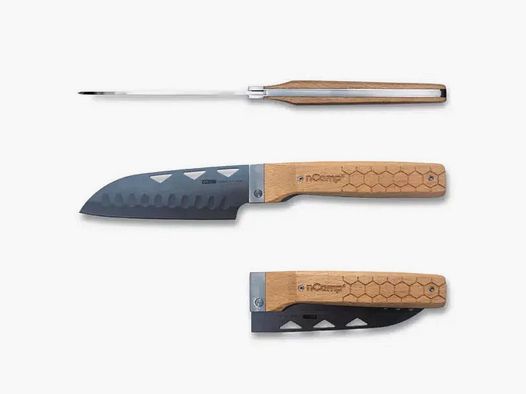 nCamp Premium Santoku Nóż do Przygotowywania Potraw (Ostrze 9cr18Mov/Rączka Bukowa) z Nylonem