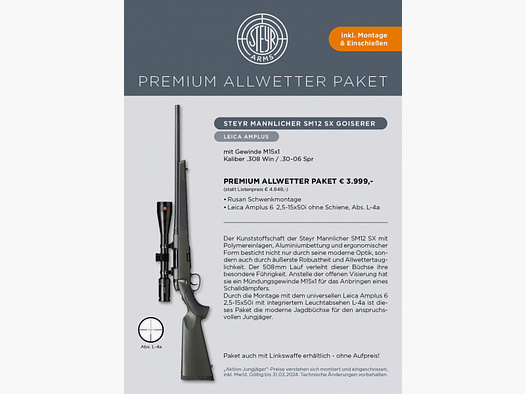 Steyr Mannlicher SM12 SX Goiserer + Leica + ... - Paquete de joven cazador