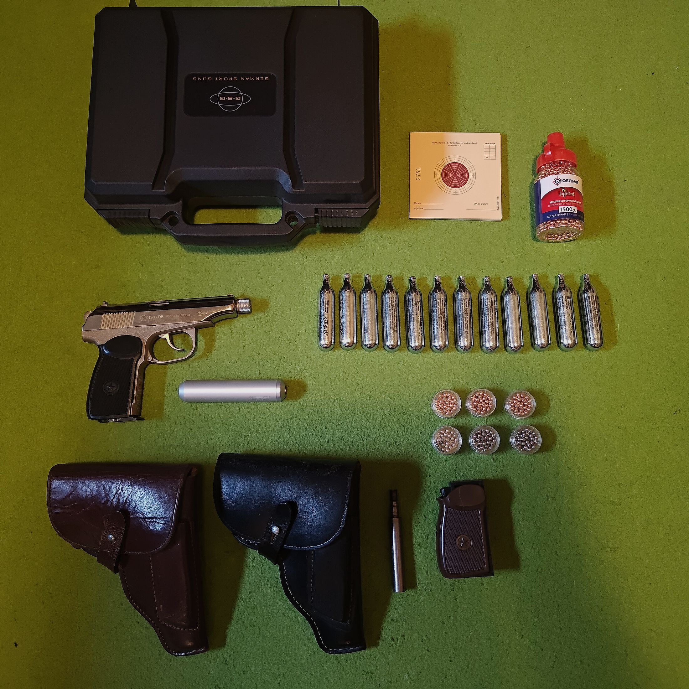 Baikal-Makarov MP-654K Made in Russia - Bruine + zwarte leren holster + 1 bus 4,5mm stalen k. suppressor.