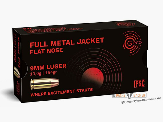 GECO 9 mm Luger FMJ Full Metal Jacket Flat Nose 10,0g/154gr 50 Schuß