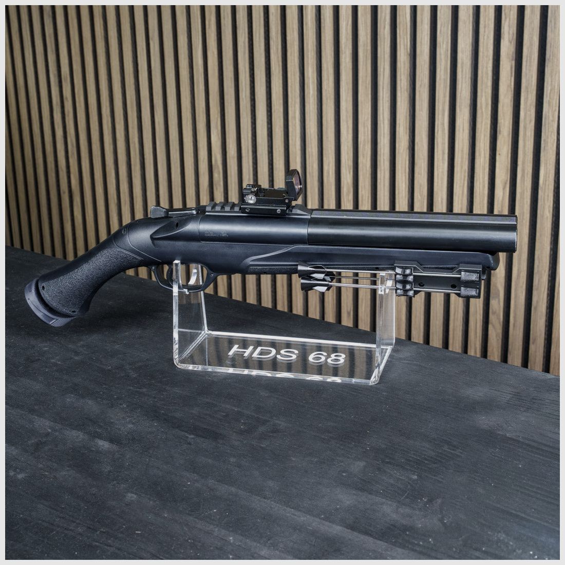 PLEXIGLAS® tafelstandaard voor HDS68 | TS68 | stijlvol ontwerp met lasergegraveerd Homedefence-logo