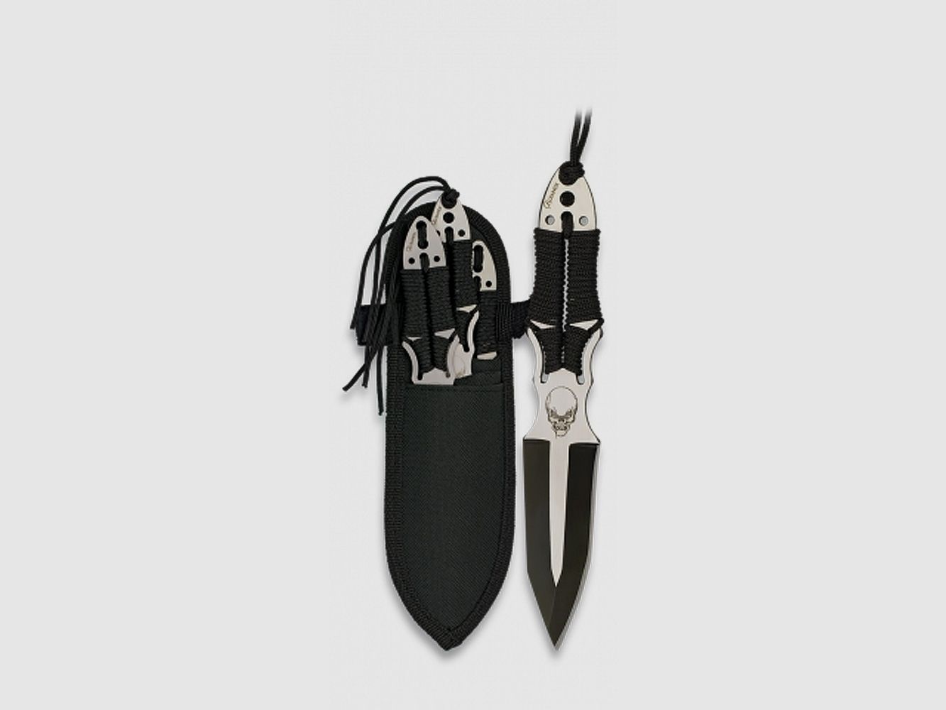 3x Throwing Knife 17cm "Skull" with Tanto Blade Wrapping and Case