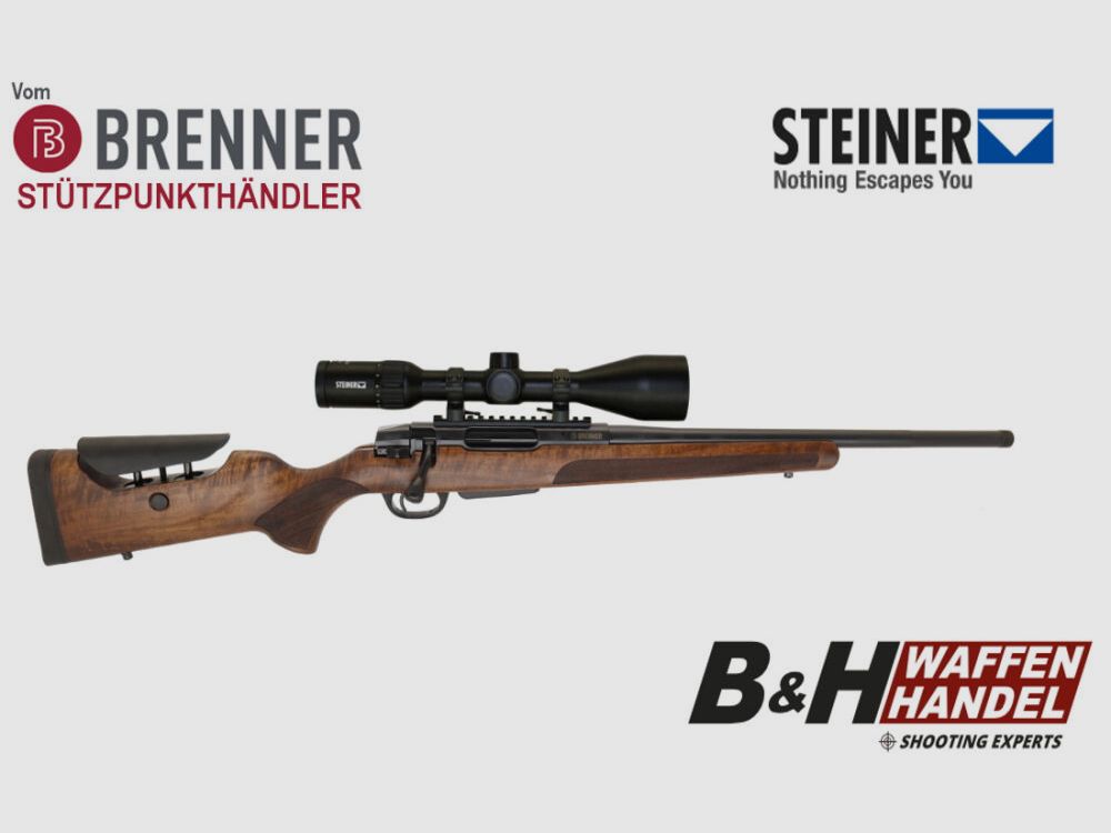 Brenner Komplettpaket: BR20 L.E. (Nussbaum, verstellbarer Schaftrücken / Limited Edition) mit Steiner Ranger 3-12x56