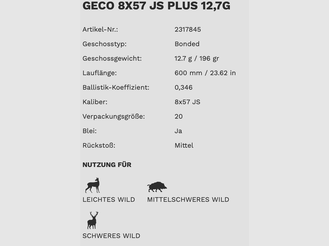 Geco 2317845 8x57 IS Plus TLM bonded 12,7g 196grs.