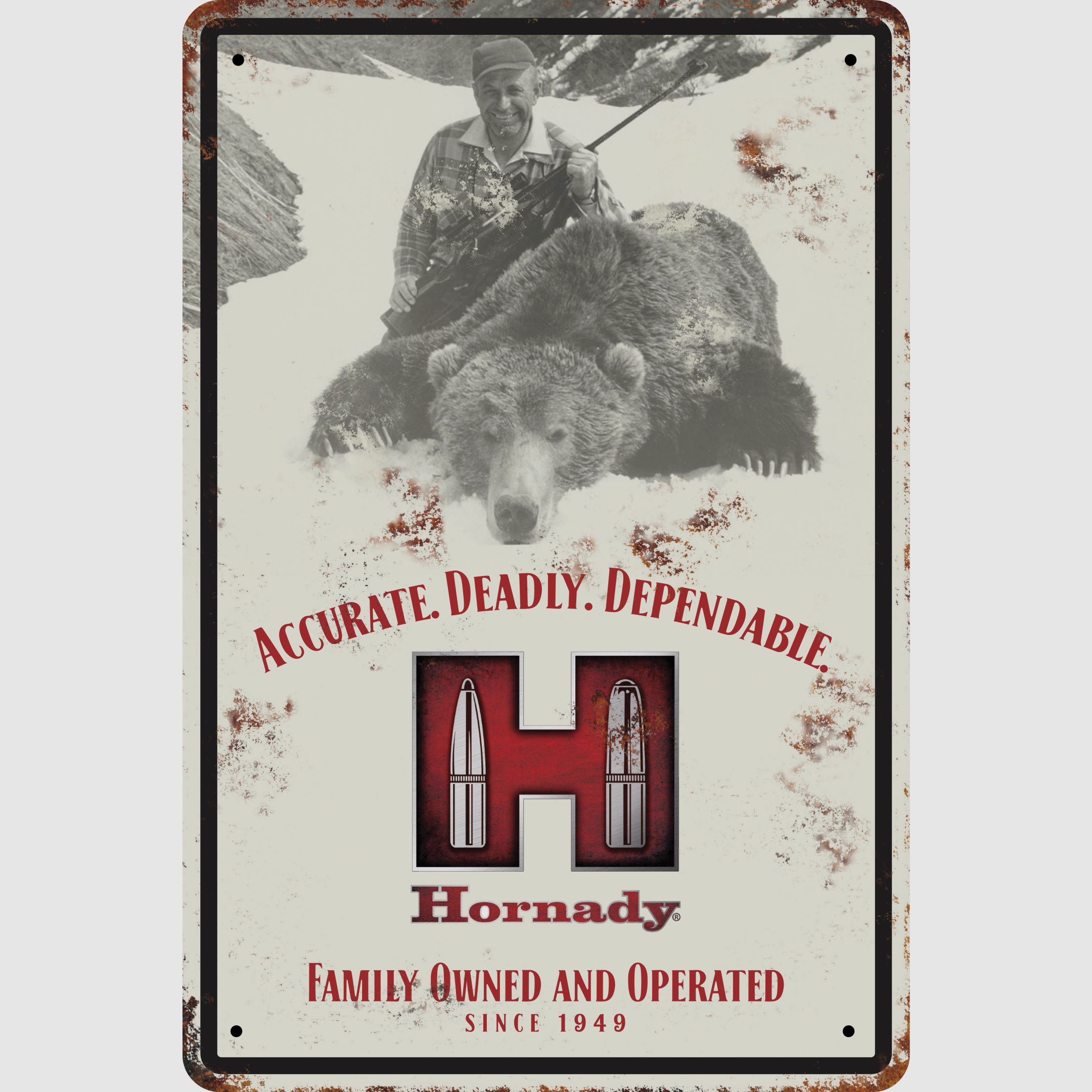 Plaque Métallique Vintage Hornady "Chasseur d'Ours" – 30,5×46 cm