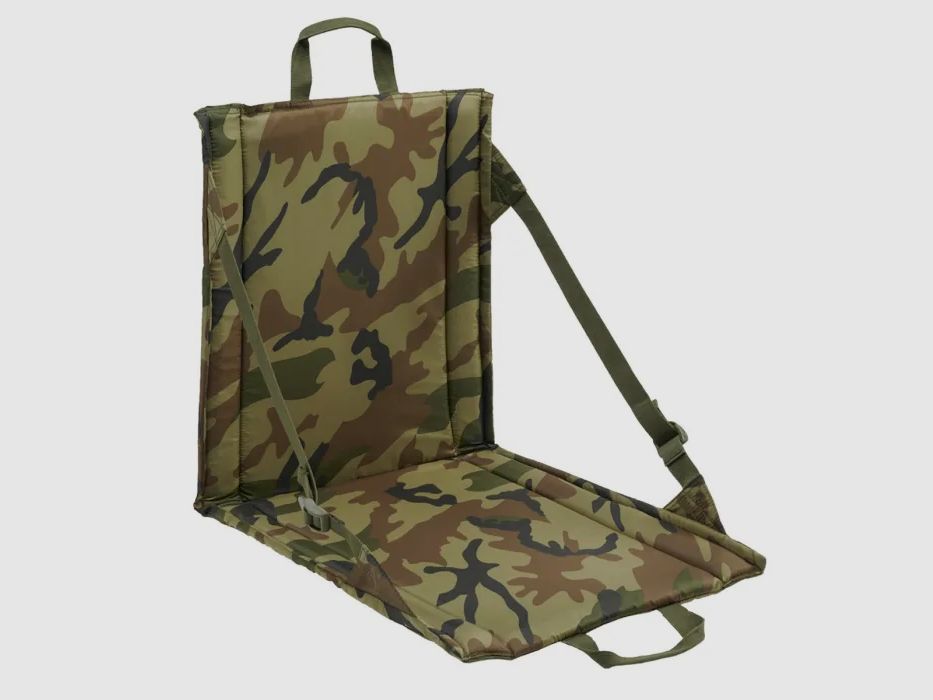 Folding seat with carrying handle + mesh pocket for 2 drink bottles - US Woodland