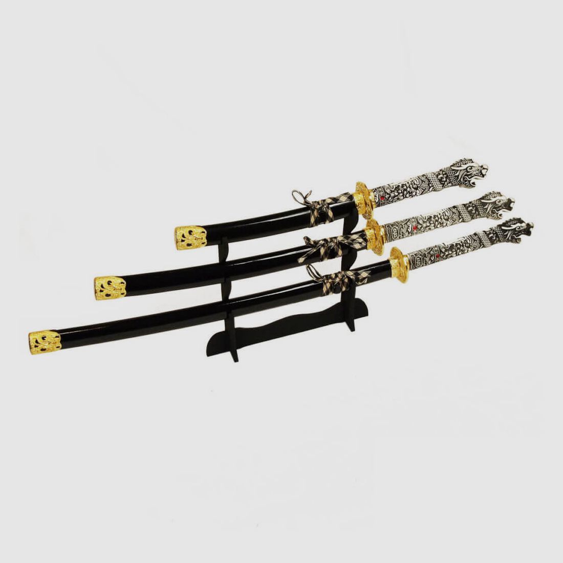 Samuraischwert Set - Katana Wakizashi Tanto Connor MacLeod mit Drachenkopf inklusive Schwertstnder