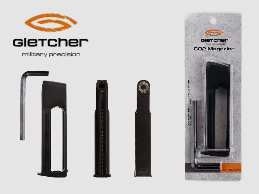 Ersatzmagazin fĂĽr CO2 Pistole Gletcher PM Non Blowback Kaliber 4,5 mm BB 18 Schuss