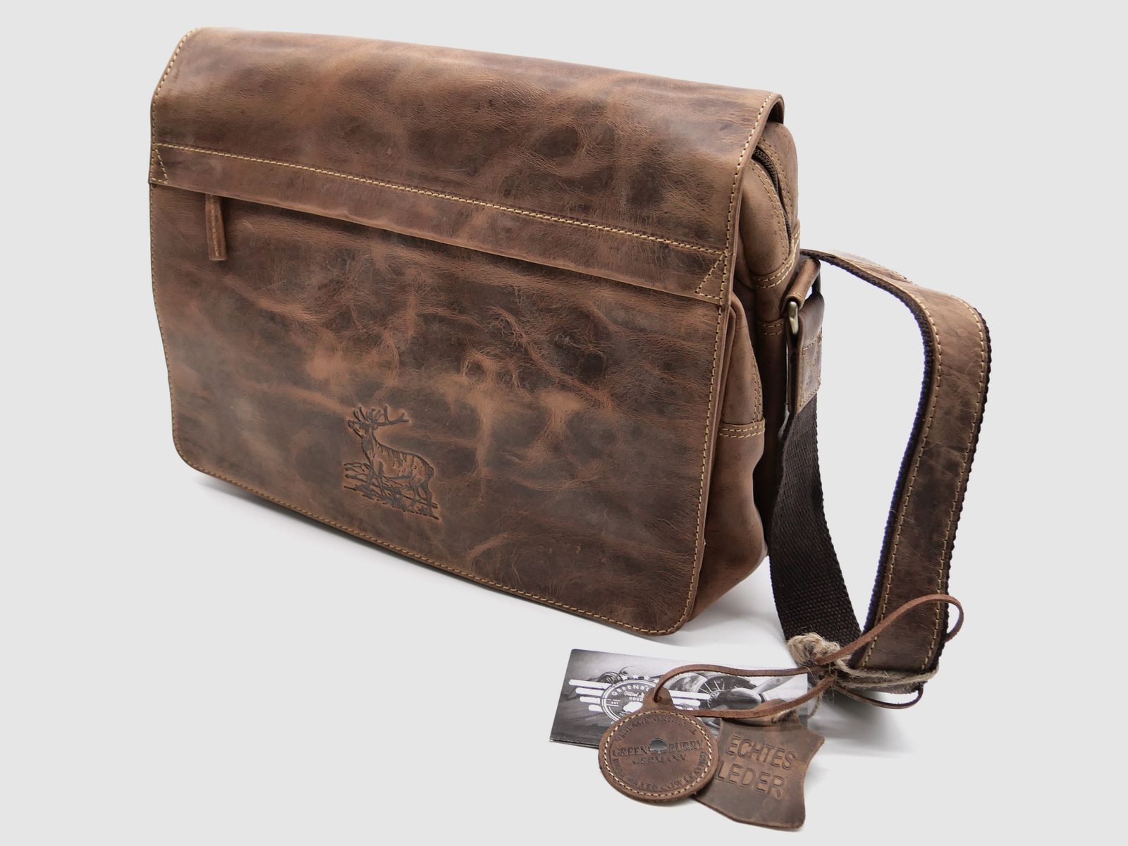 Greenburry leather shoulder bag deer embossing brown 1766-STAG3-25