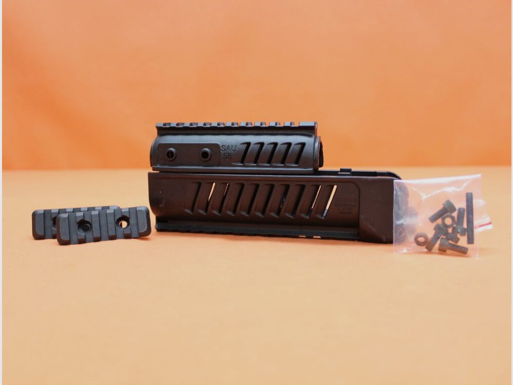 FAB Defense CZ vz.58: Protezione superiore/inferiore FAB Defense SA-58 Sistema a 4 binari/ SET Polimero Nero, superiore/inferiore con profilo Picatinny