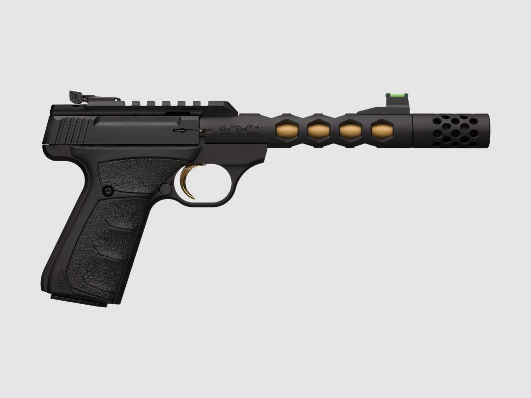 BROWNING BUCK MARK VISION BLACK GOLD HEX UFX PISTOL .22LR THREADED - CATEGORY B, image 1 of 5