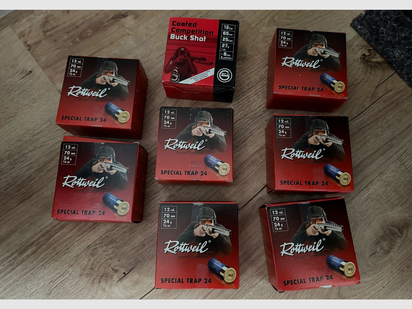 Rottweil Special Trap 24 12/70 24g – new, 7 boxes + 1x Coated Competition Buck Shot *Pick up only*