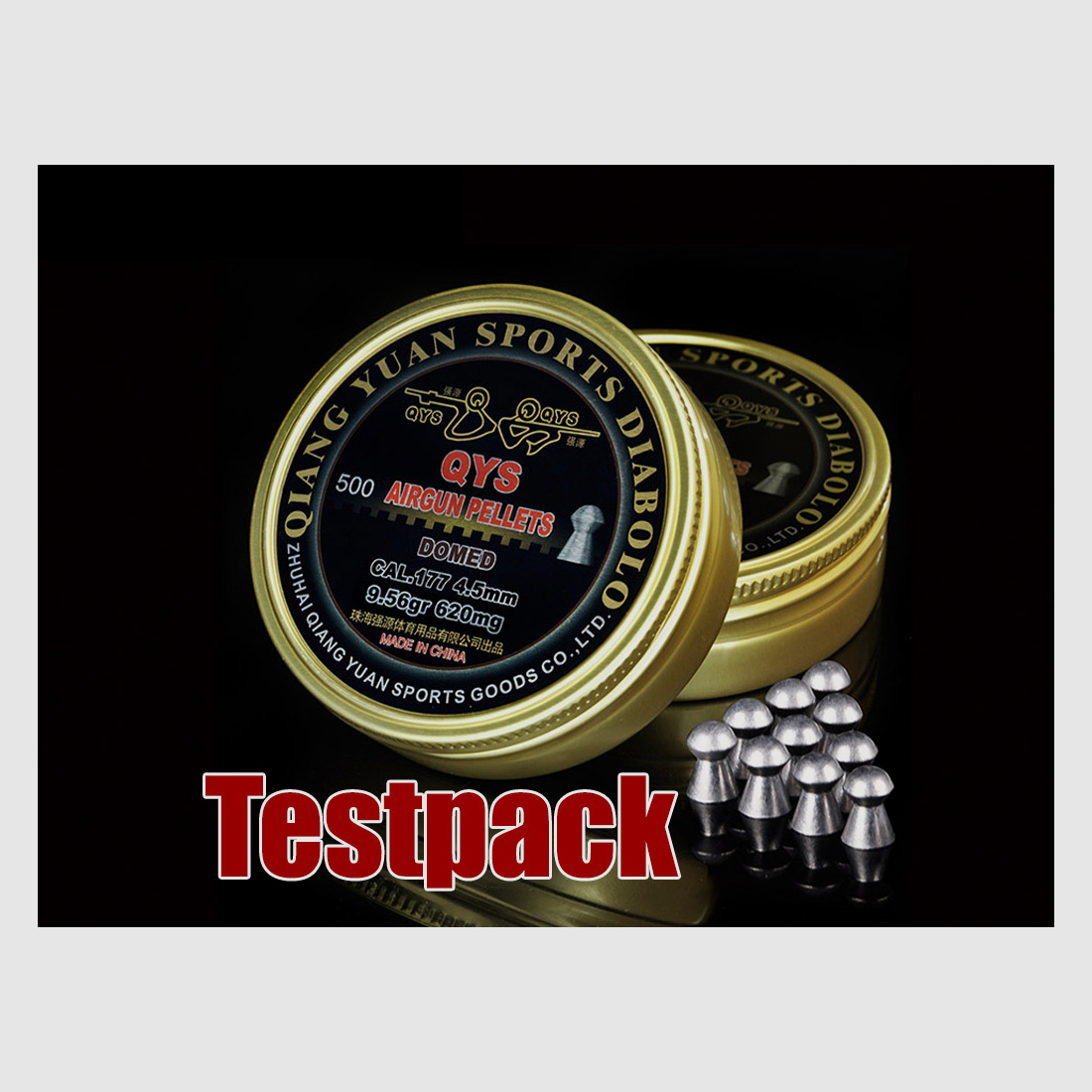 Testpack - QYS Qiang Yuan Sports Domed Diabolo, Rundkopf, glatt, 0,62 g, Kaliber 4,50 mm, 40 StĂĽck