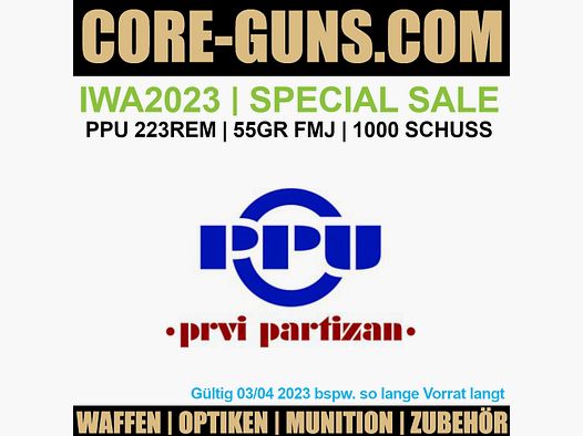 PPU .223 Rem. (A-188) 3,56g - 55grs - FMJ BT - 1000 Schuss *EWB Pflichtig IWA Special