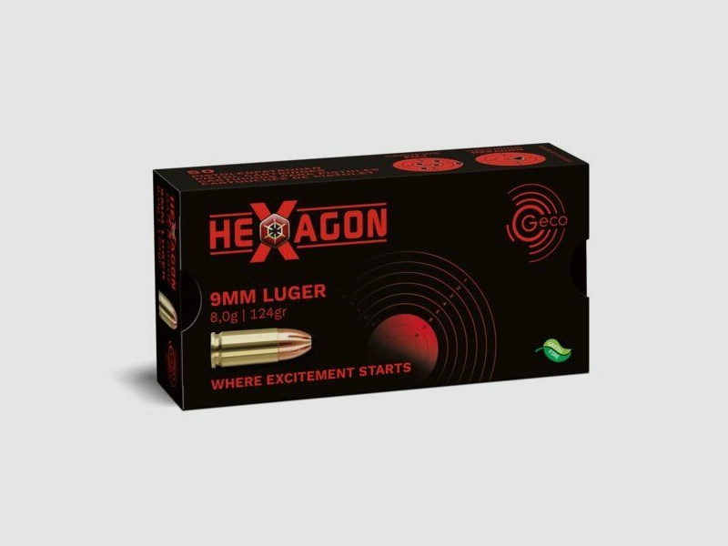 Geco 9mm Luger Hexagon 124grs / 8,0g