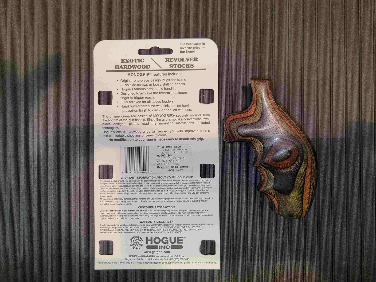 Hogue Exotic Hardwood Revolver Griff für S&W Revolver mit K und L Rahmen und Round Butt (Modell 10, 12, 13, 19, 64, 65, 66, 547, 581, 586, 681, 686, etc.)