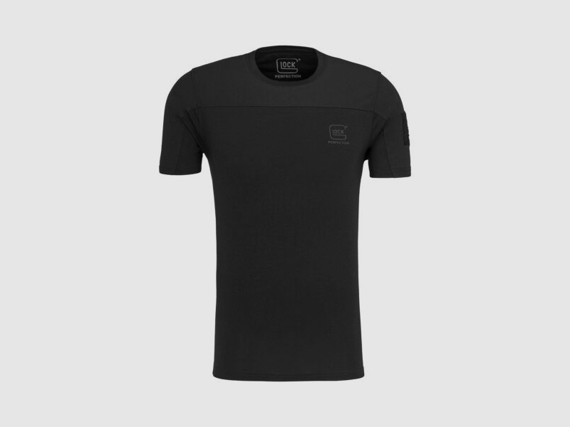 GLOCK Tactical T-Shirt Schwarz – Ripstop-Schultern, Stretch-Torso – Soft-Velcro-Badge – Größe L