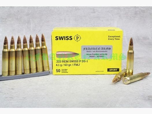 Swiss P .223 Rem. DS-1 FMJ 63gr. 4,1g 50 Stück Staffelpreise