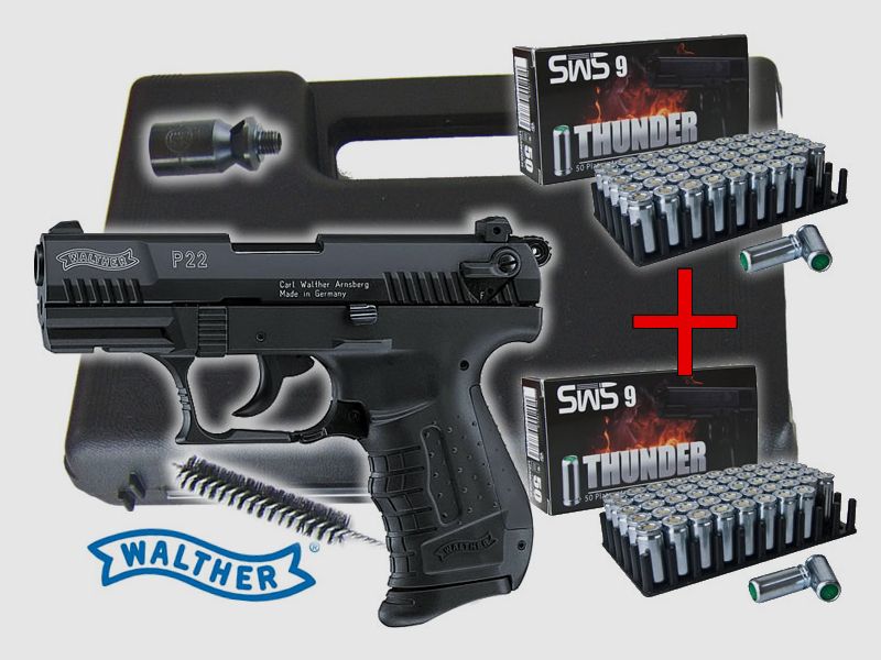 Schreckschuss Pistole Walther P22 Classic schwarz Kaliber 9 mm P.A.K. (P18) +100 Schuss