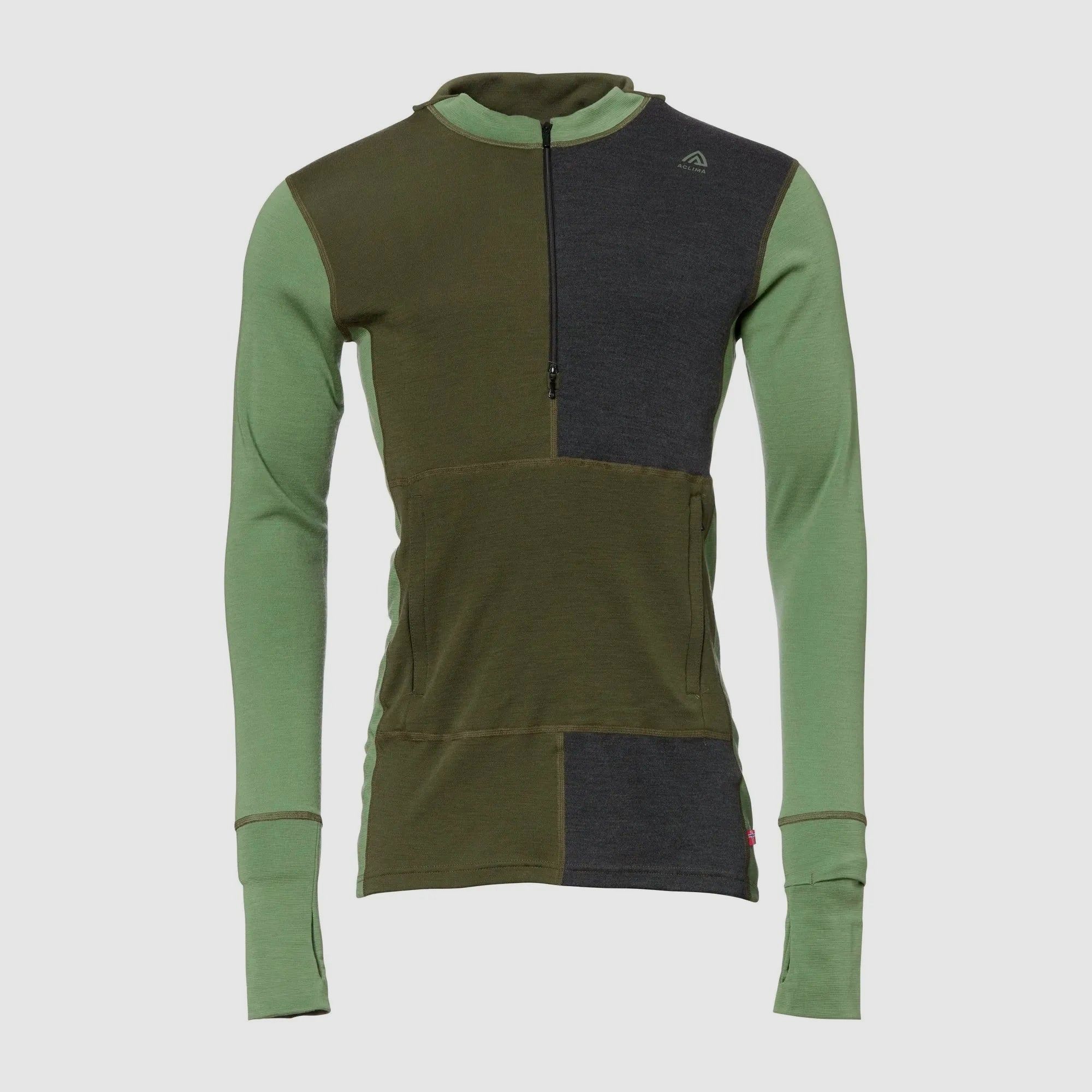 aclima Aclima Hoodie WarmWool Sweater Zip olive night dill melange
