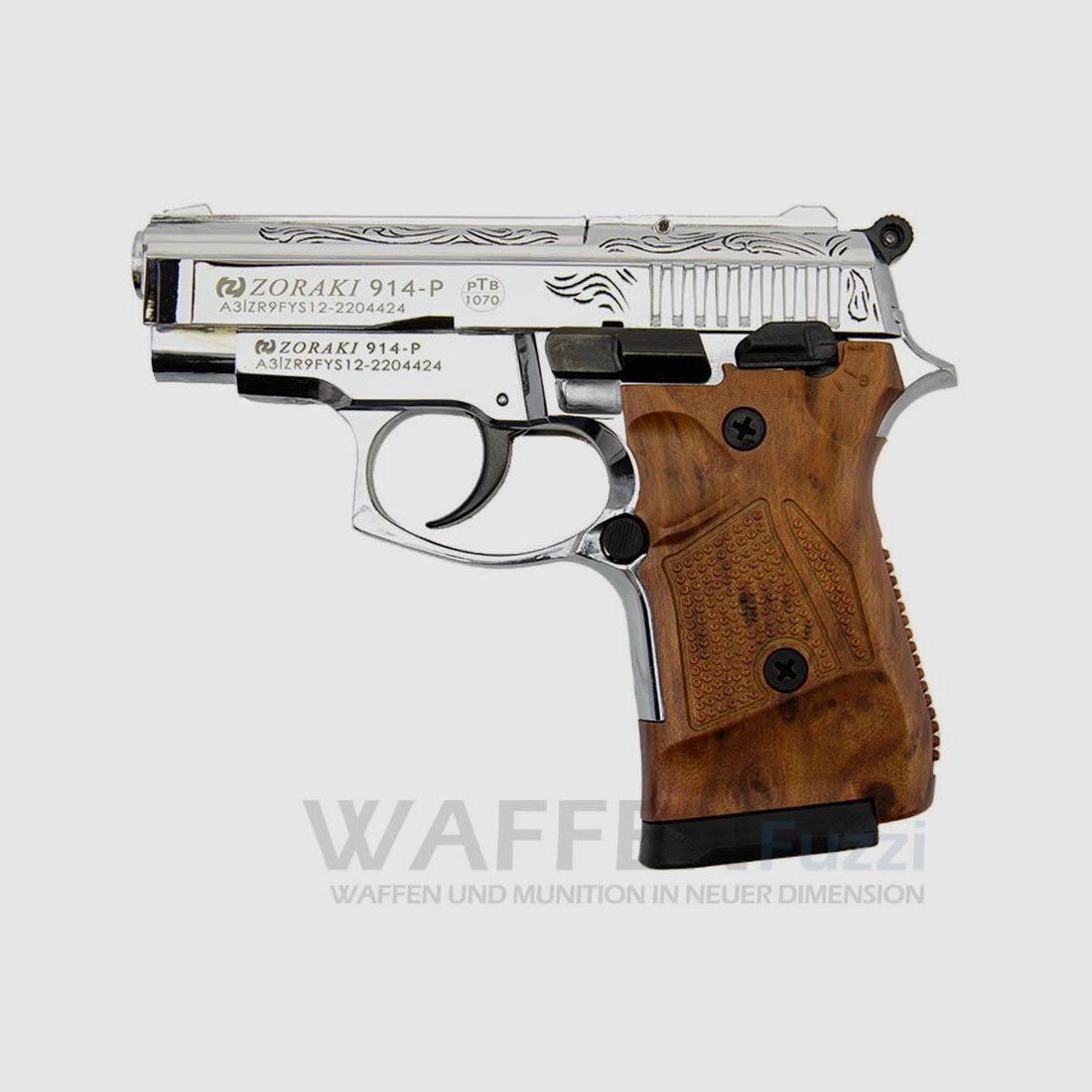Zoraki 914-P blank firing gun 9mm chrome/engraved