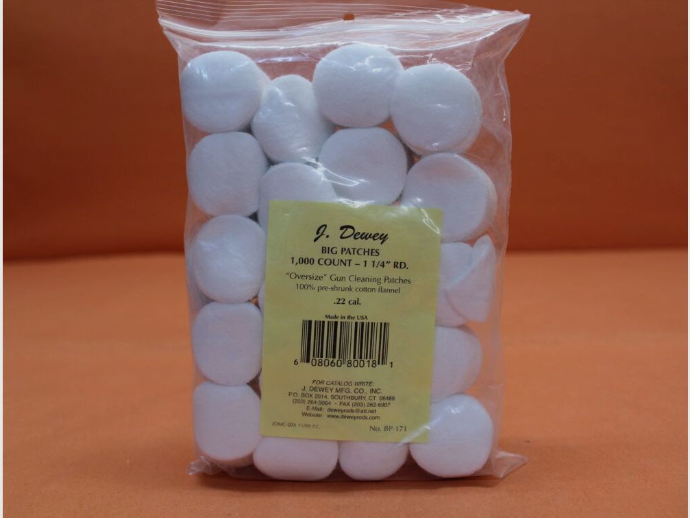 Parches de limpieza Dewey Dewey (BP-171) VE 1000 uds. algodón redondo 1,25" adecuado para cal. .22/ .243