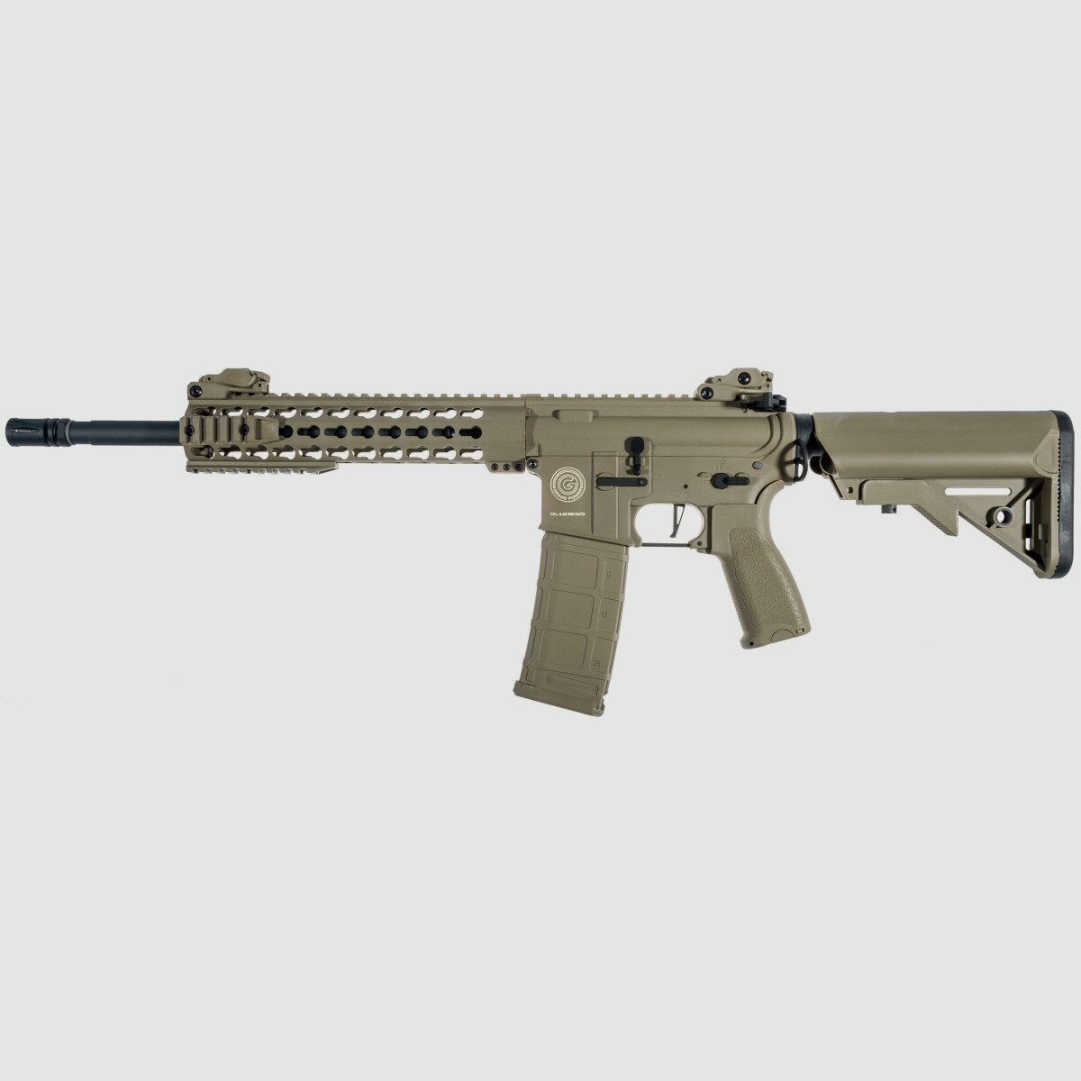 Rifle Airsoft Grand Power AR15 KeyMod 10 pulgadas CHARLIE Delta Armory Tan S-AEG Libre a partir de 18 años
