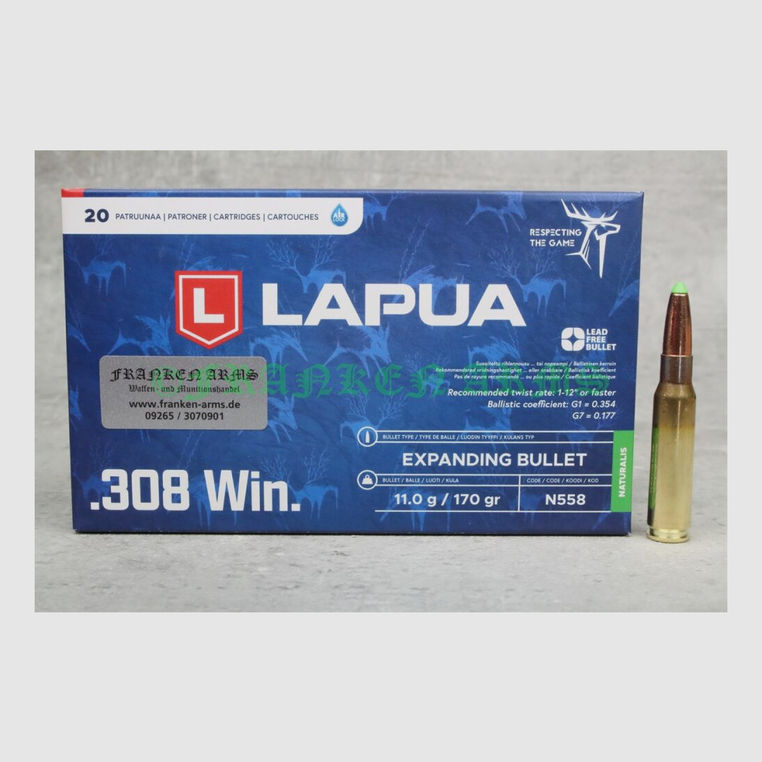 Lapua	 Naturalis .308 Win 170gr. 11g 20 Stück Staffelpreis