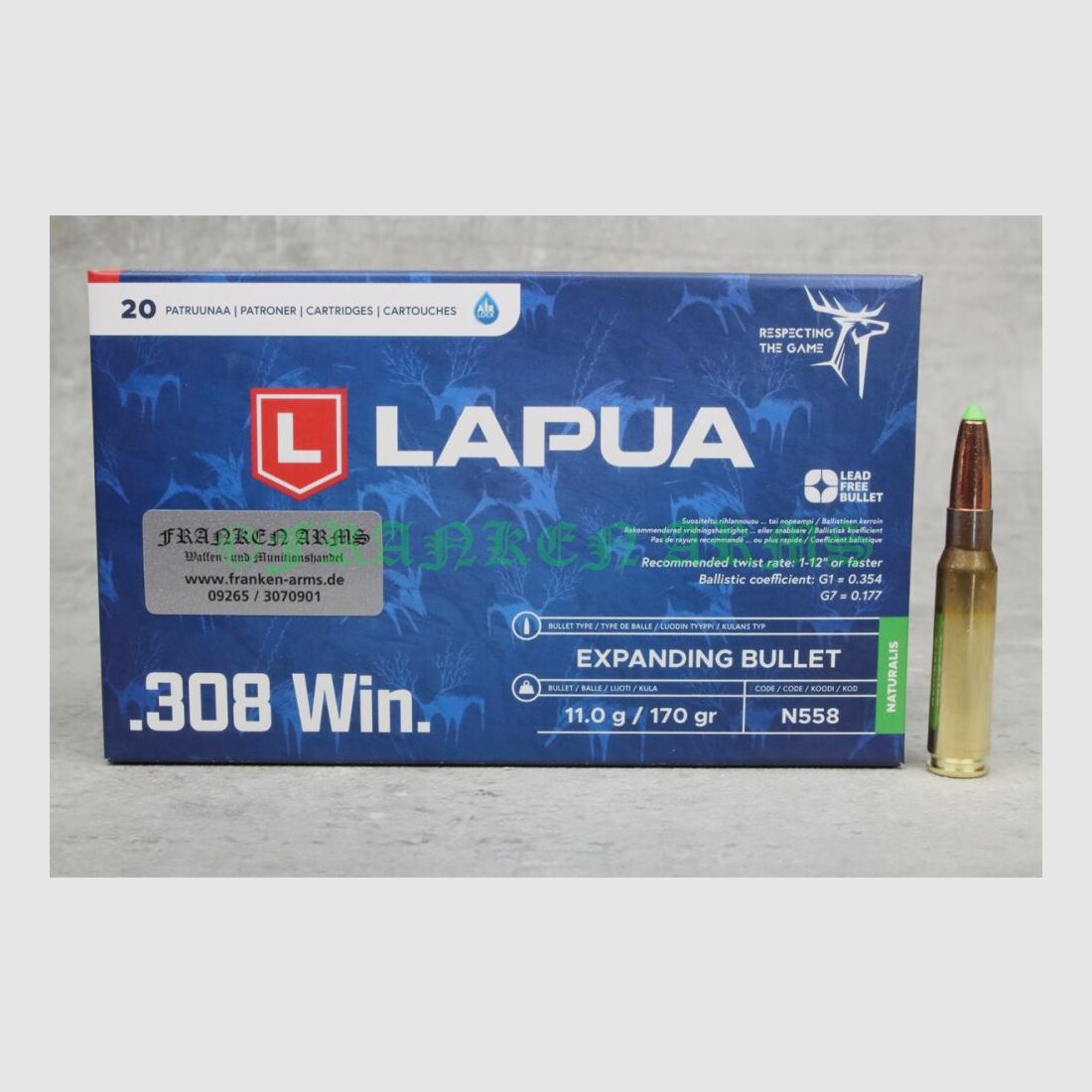 Lapua Naturalis .308 Win 170gr. 11g 20 piezas precio por cantidad