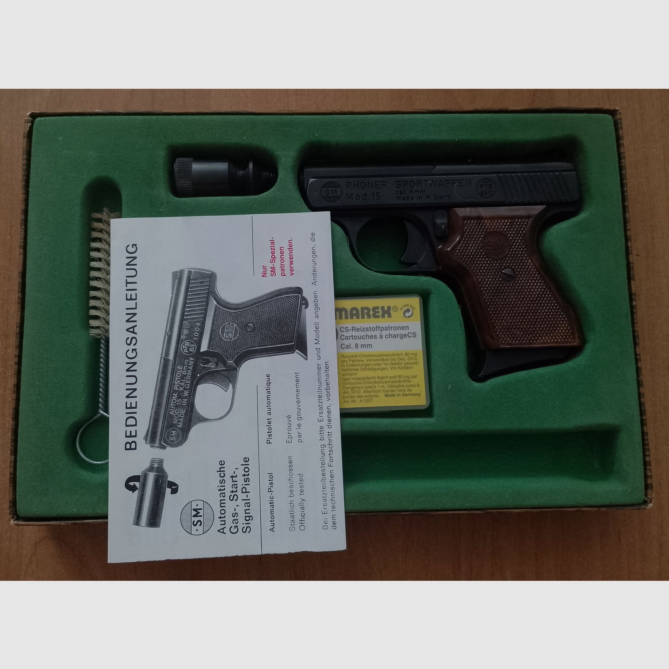 Alte Rhöner SM 15 Kal. 8 mm Knall im PTB 83/2 mit Verpackung!