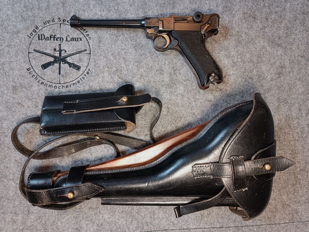 Mauser S/42 Luger P.08 1918 langer Lauf + Repro Holster Schaft