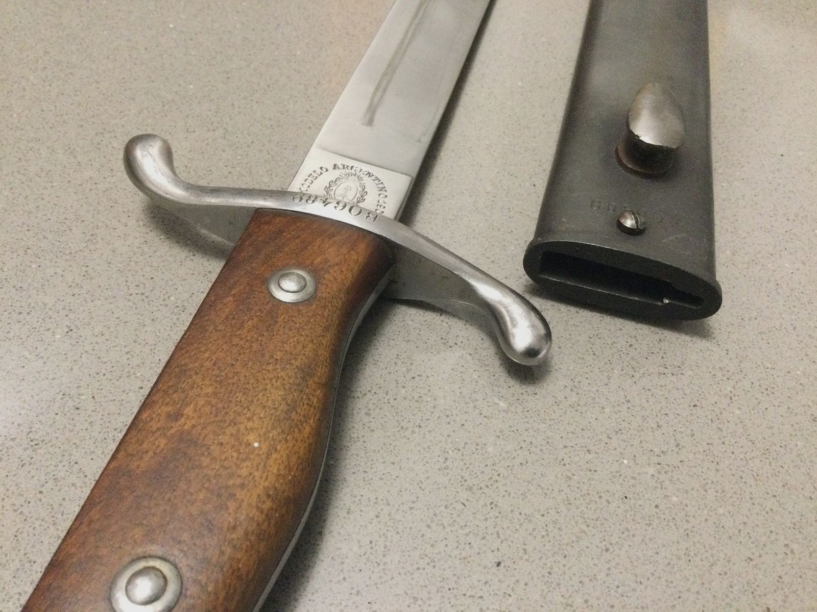 Bayonet, 1909, Modelo Argentino, nummerngleich, Stahlscheide