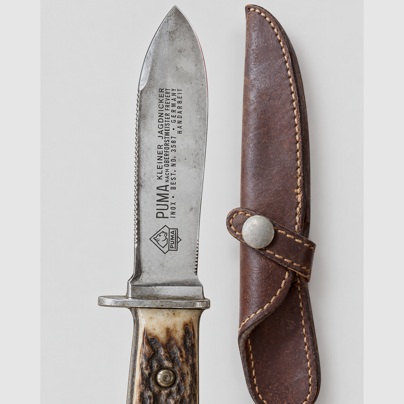 PUMA Jubiläumsmesser Waffen-Jung Stuttgart 1654–1979 – Hirschhorn + Lederscheide, Bild 3 von 4
