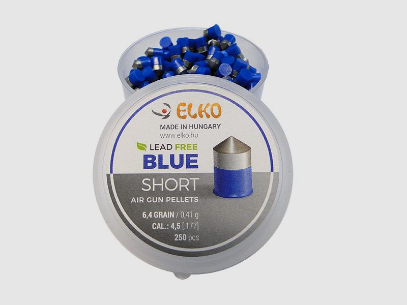 Diabolo Elko Blue Short, Spitzkopf, Kunststoffmantel, bleifrei, 0,41 g, Kaliber 4,5 mm, 250 StĂĽck