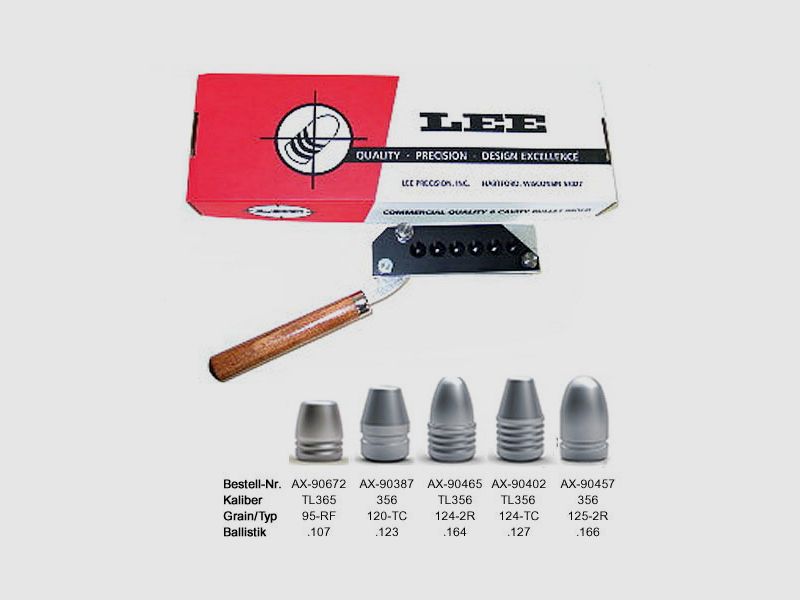 LEE 6-fach Kokille für Kurzwaffen Kaliber 9 mm - NEU -.356/95gr AX-906