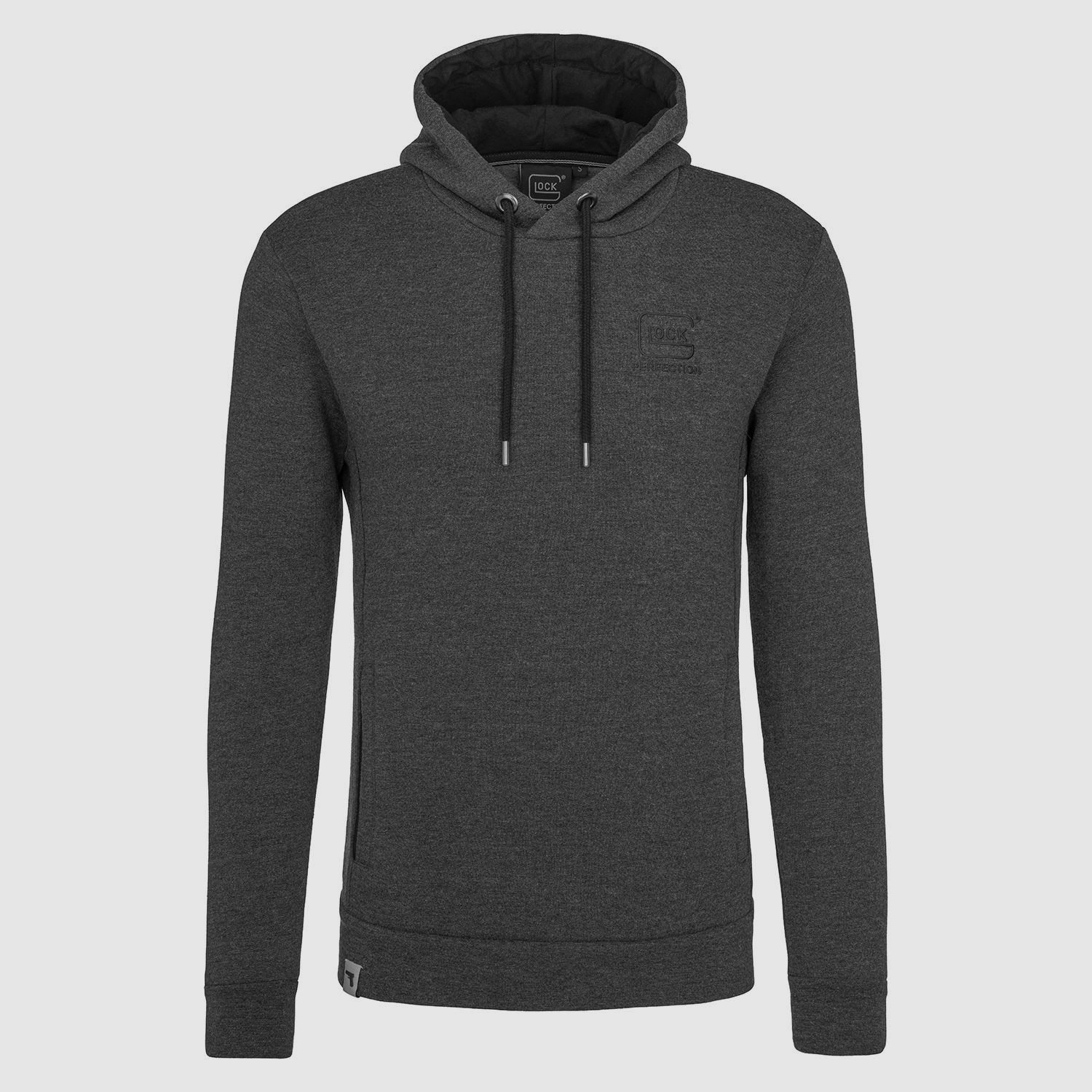GLOCK Sweat Hoodie „Perfection“ – Grau Melange – hoher Kragen, Kapuze, Fleece innen, Größe M
