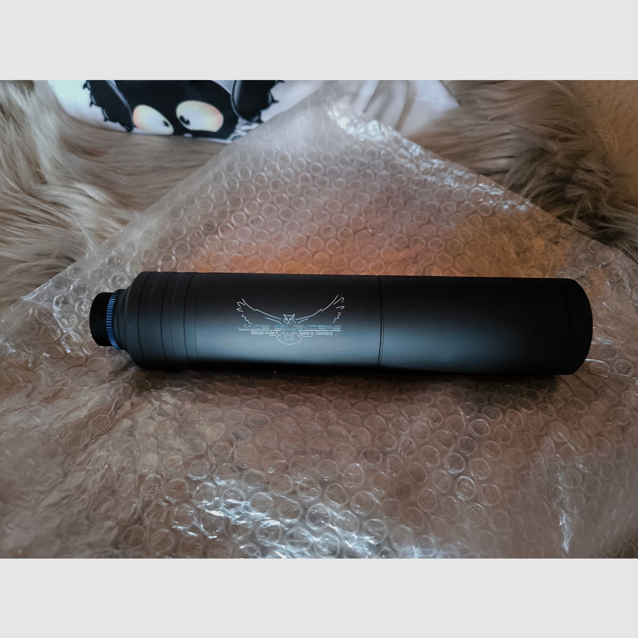 Schalldämpfer "Waldkauz V2" mit F Zeichen 9 mm und Klickverschluss der Fa. Jads Silencers für die AEA HP Max MK2