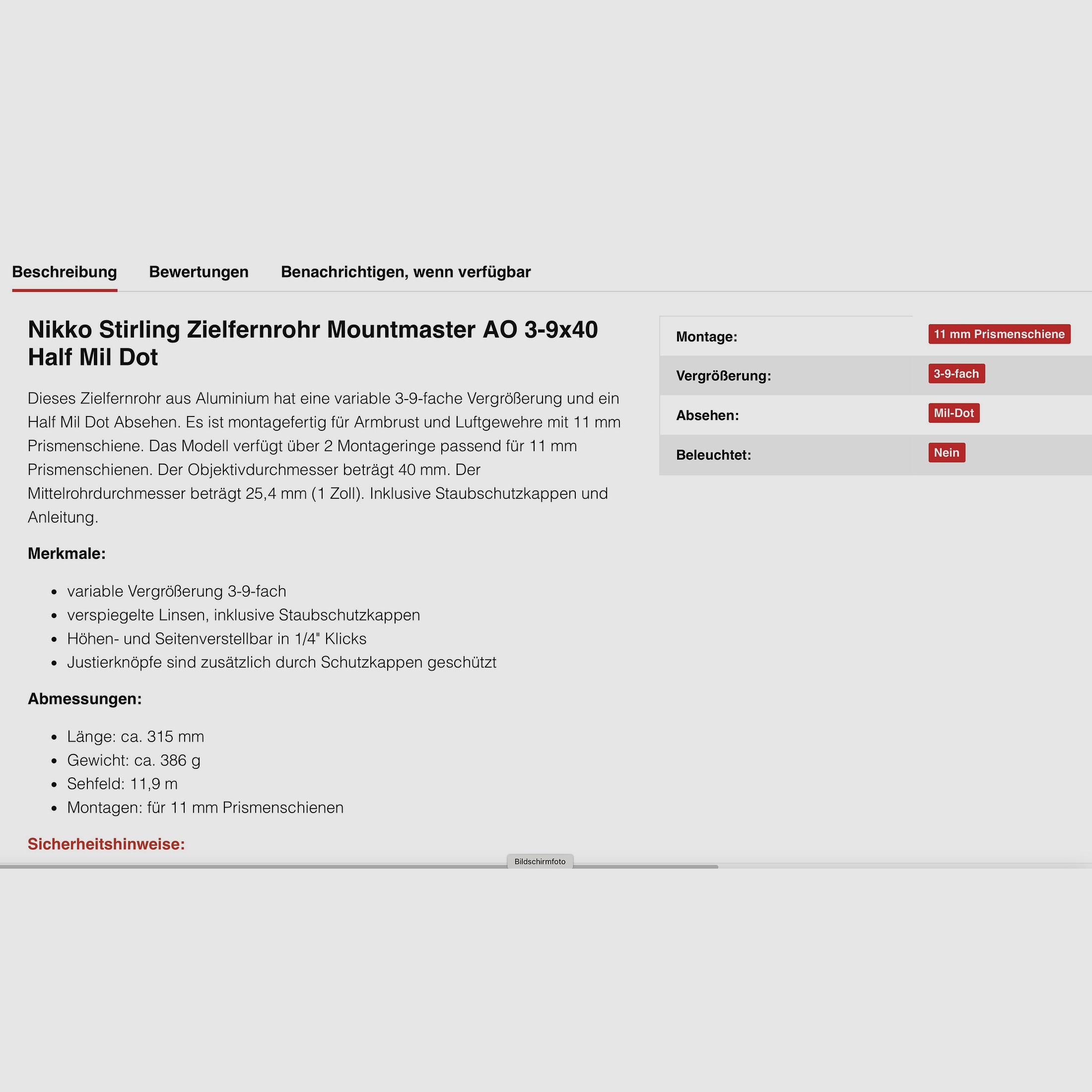 Viseur Nikko Stirling Mountmaster 3 - 9 x 40 Half Mil Dot 378 pouces montures - Éclairé - état comme neuf !