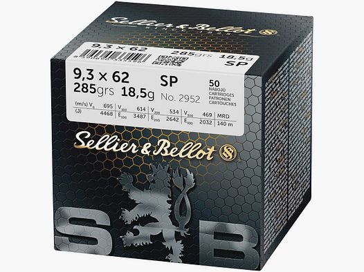 Sellier & Bellot 9.3×62 partial coat 18.5g/285grs. (Caliber 9.3×62) (9,3×62)