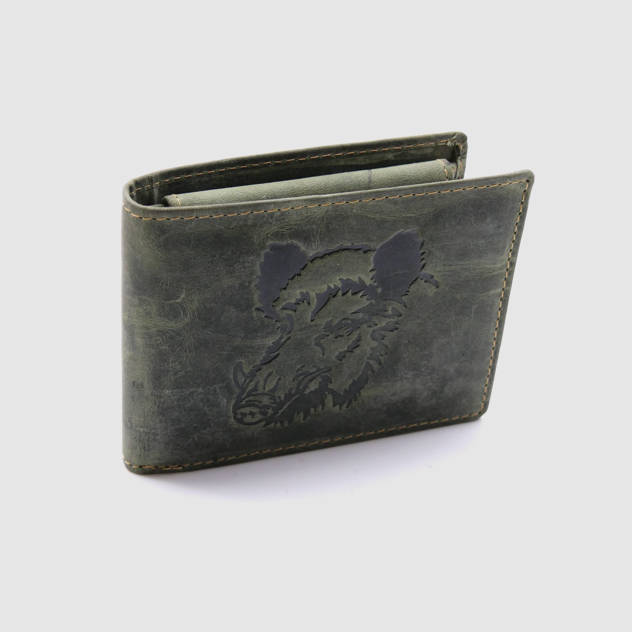 Greenburry Leder Geldbörse olive Vintage Animal Collection Keiler stag 1705-wildboar-30