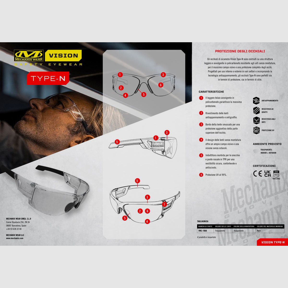 MECHANIX WEAR – VISION OKULARY OCHRONNE TYPU N PRZEZROCZYSTA OPRAWA PRZEZROCZYSTA SOCZEWKA, zdjęcie 6 z 7