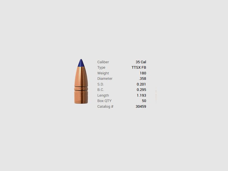 Balle Barnes .35/.358 180GR Tipped TSX Spitzer FB 50 pièces