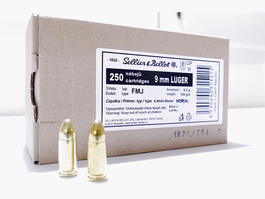 Sellier & Bellot 9mm Luger FMJ bulk pack 8.0g/124grs pistol cartridges